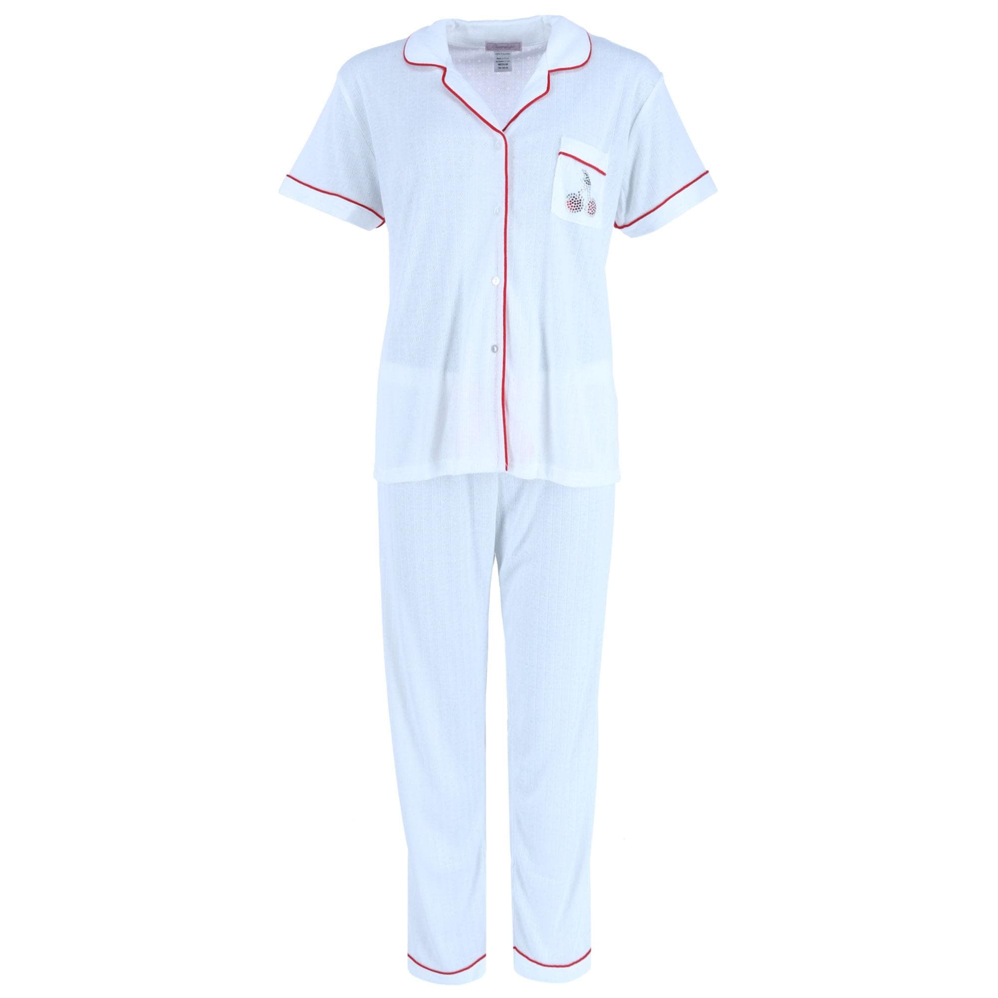Overslept Women's Pointelle Cherries Notch Pajama Set - Women's Pointelle Cherries Notch Pajama Set