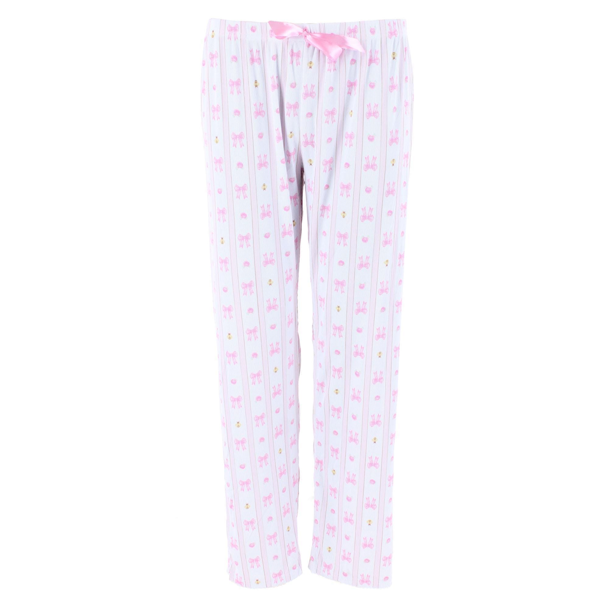 CTM® Women's Notched Collar Bow Striped Pajama Set by Gabriella