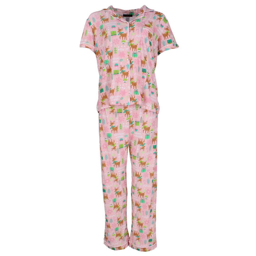 Not a Morning Person Women's Pink Christmas Notch Collar Pajama Set