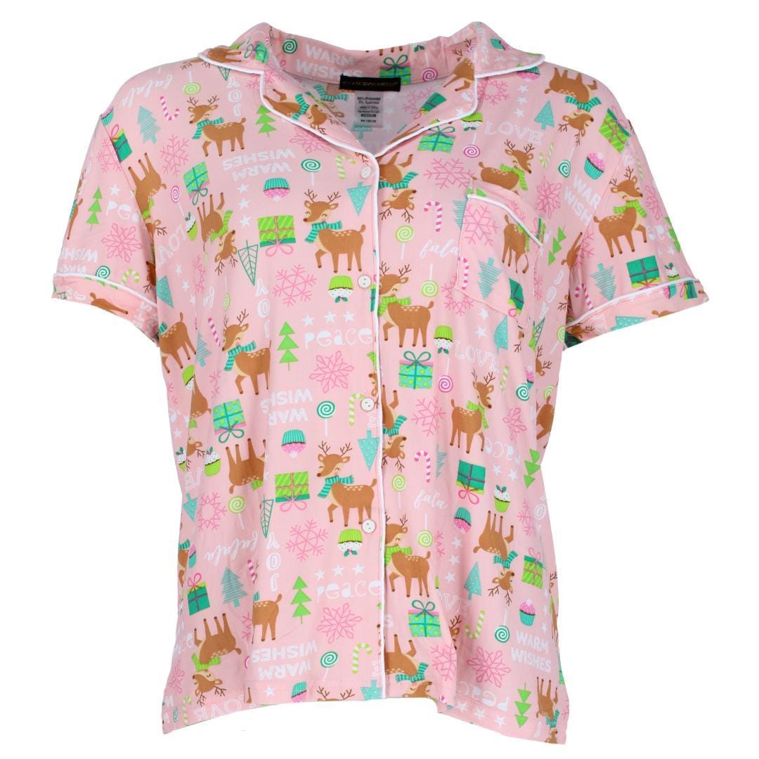 Not a Morning Person Women's Pink Christmas Notch Collar Pajama Set - Pink