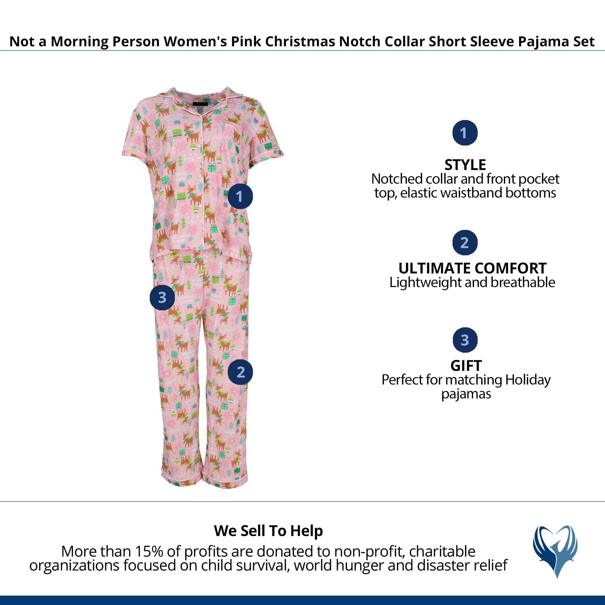 Not a Morning Person Women's Pink Christmas Notch Collar Pajama Set - Pink