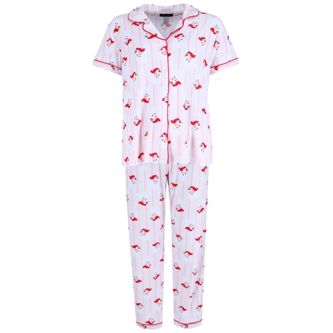 Not a Morning Person Women's Santa Notch Collar Short Sleeve Pajama Set - Pink