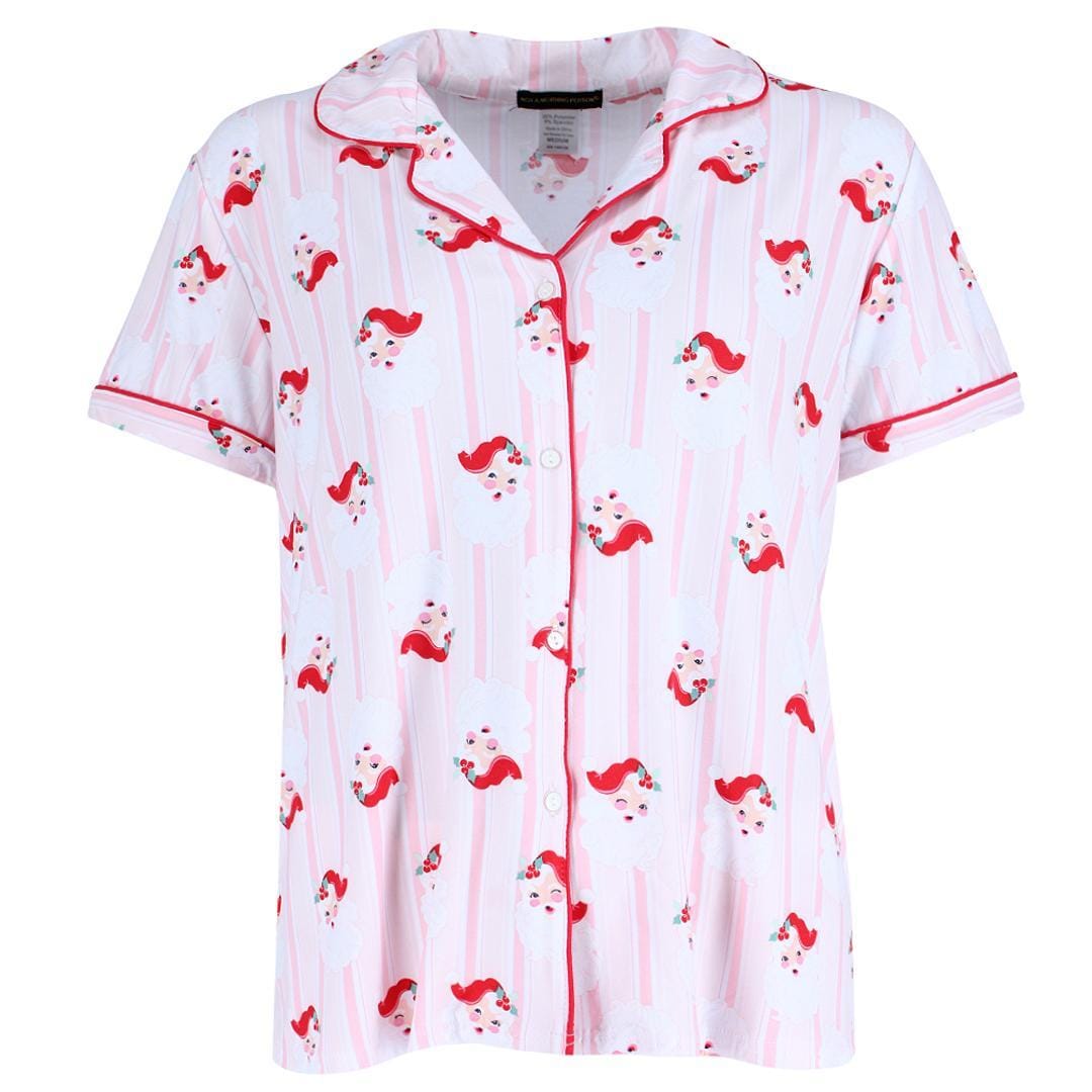 Not a Morning Person Women's Santa Notch Collar Short Sleeve Pajama Set - Pink