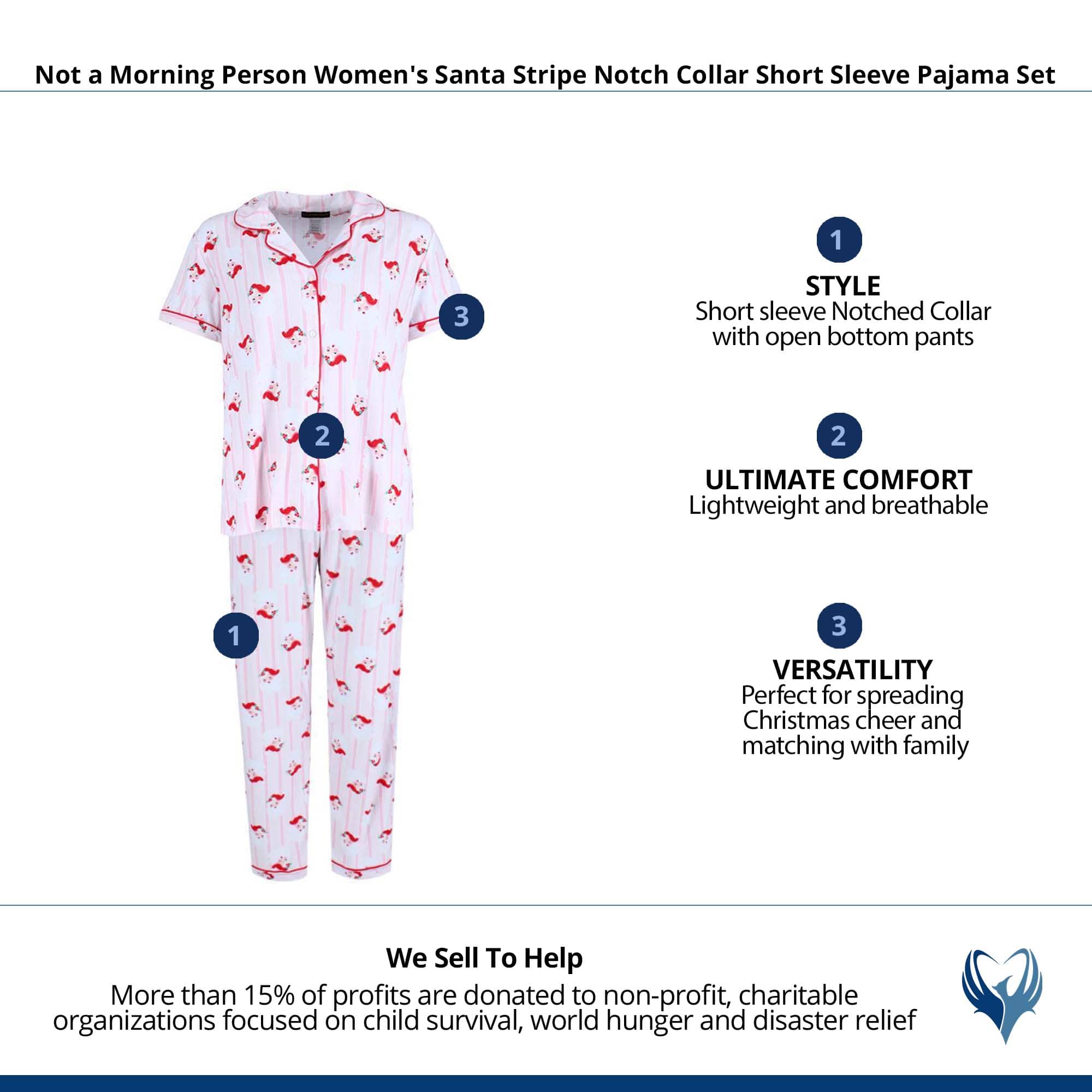 Not a Morning Person Women's Santa Notch Collar Short Sleeve Pajama Set - Pink