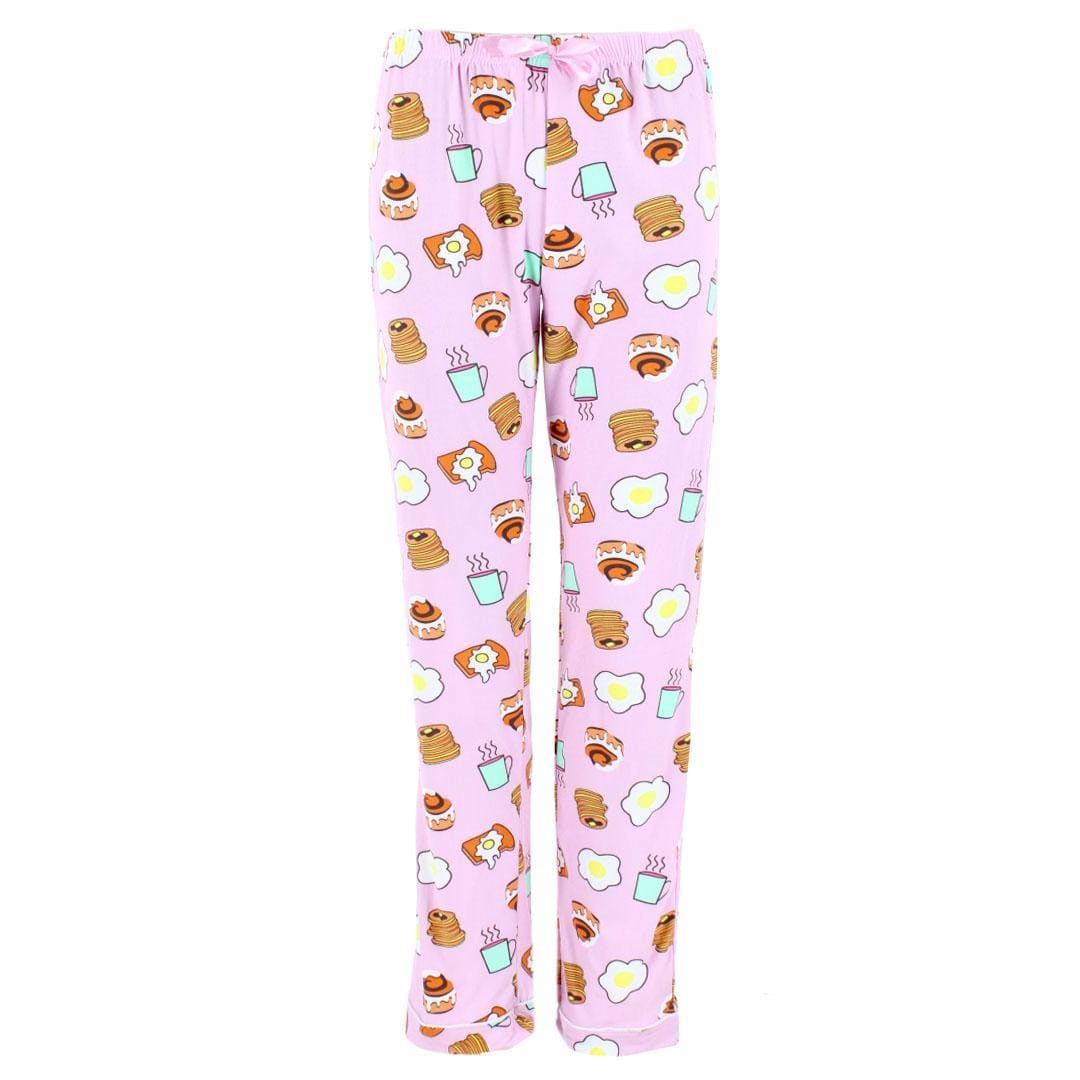 Mentally Exhausted Women's Breakfast Food Notched Collar Pajama Set - Pink