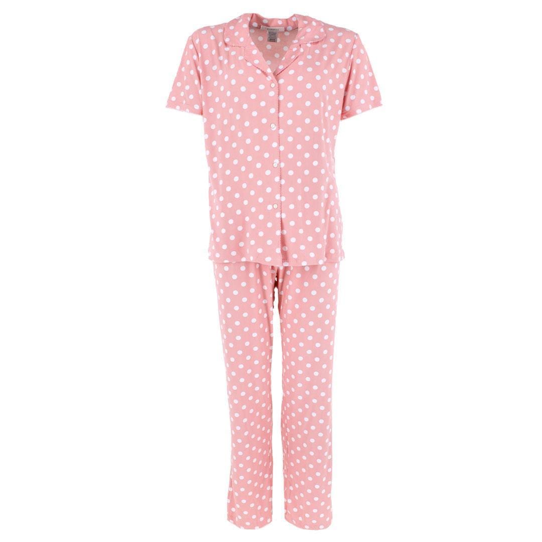 Gabriella Women's Notched Collar Polka Dot Pajama Set - Pink