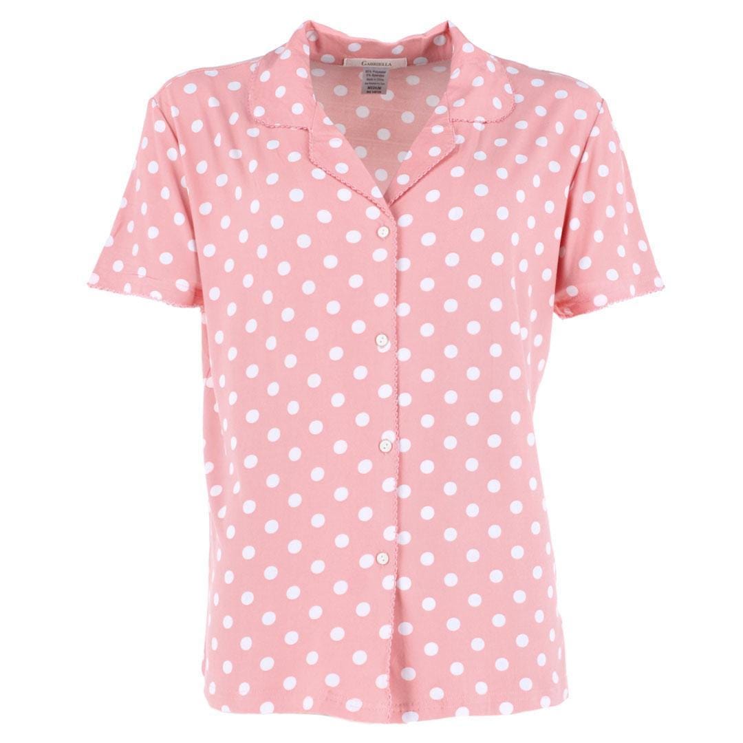 Gabriella Women's Notched Collar Polka Dot Pajama Set - Pink