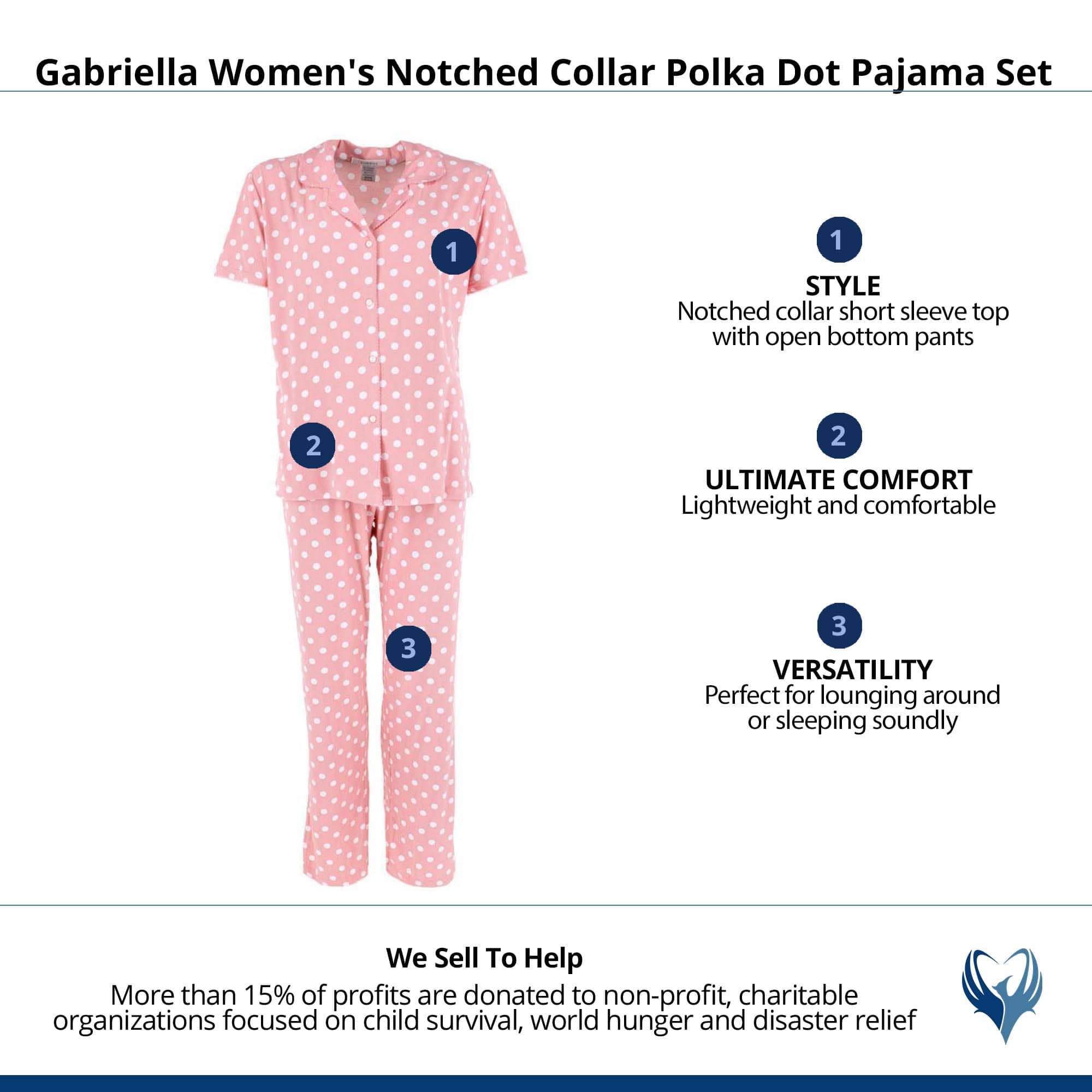 Gabriella Women's Notched Collar Polka Dot Pajama Set - Pink