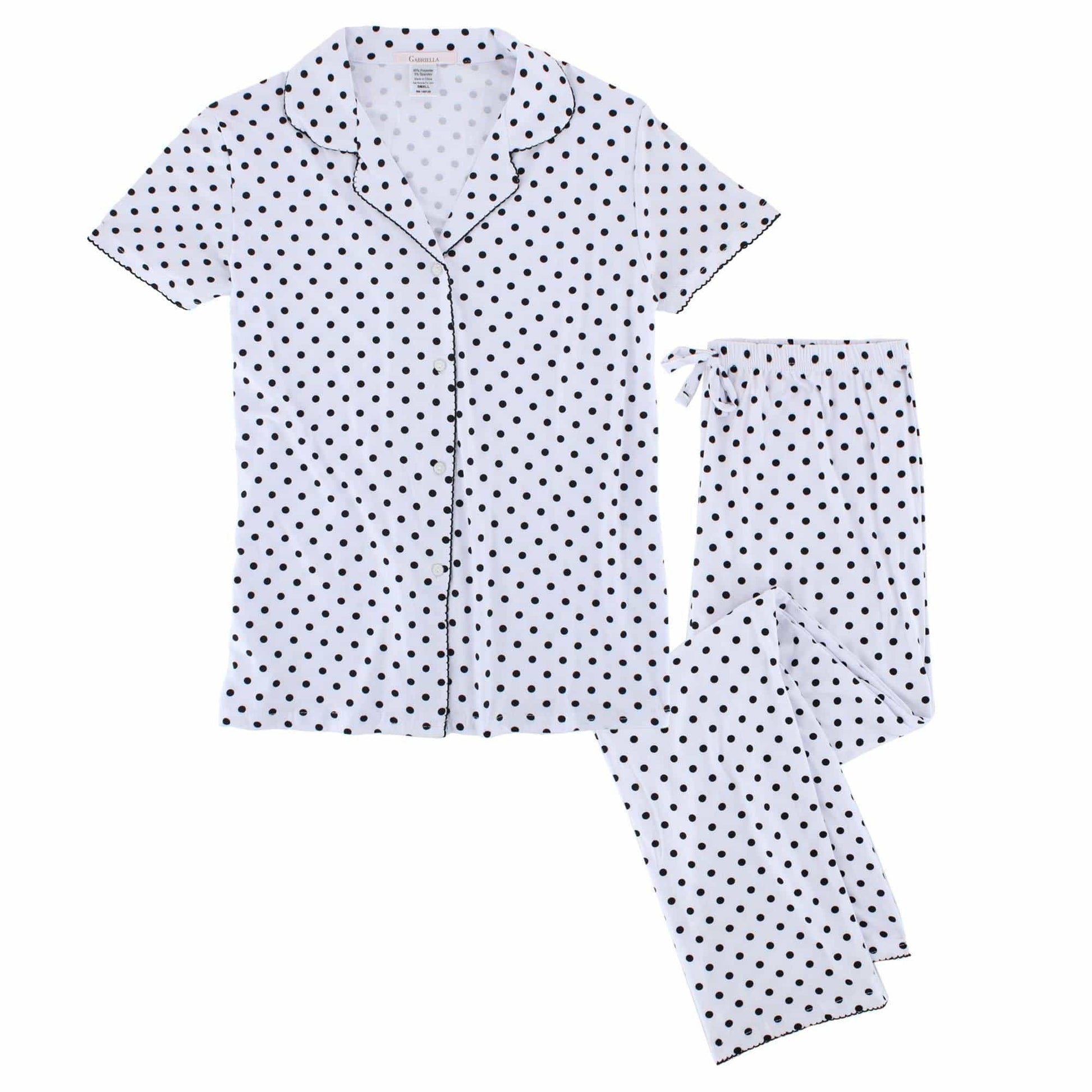 Gabriella Women's Notched Collar Polka Dot Pajama Set - White