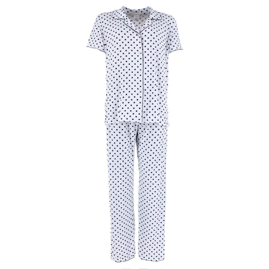 Gabriella Women's Notched Collar Polka Dot Pajama Set - White