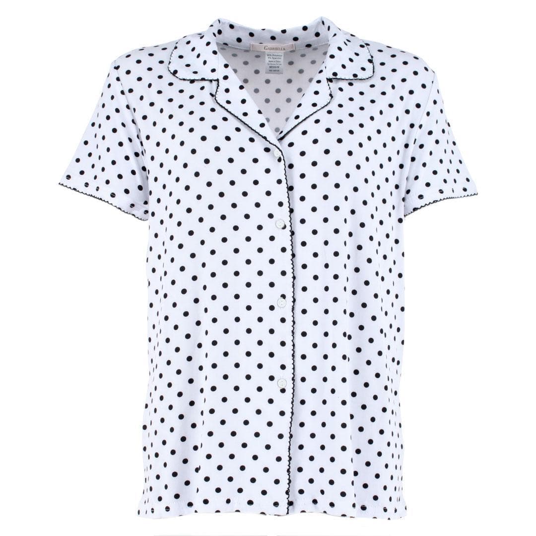 Gabriella Women's Notched Collar Polka Dot Pajama Set - White