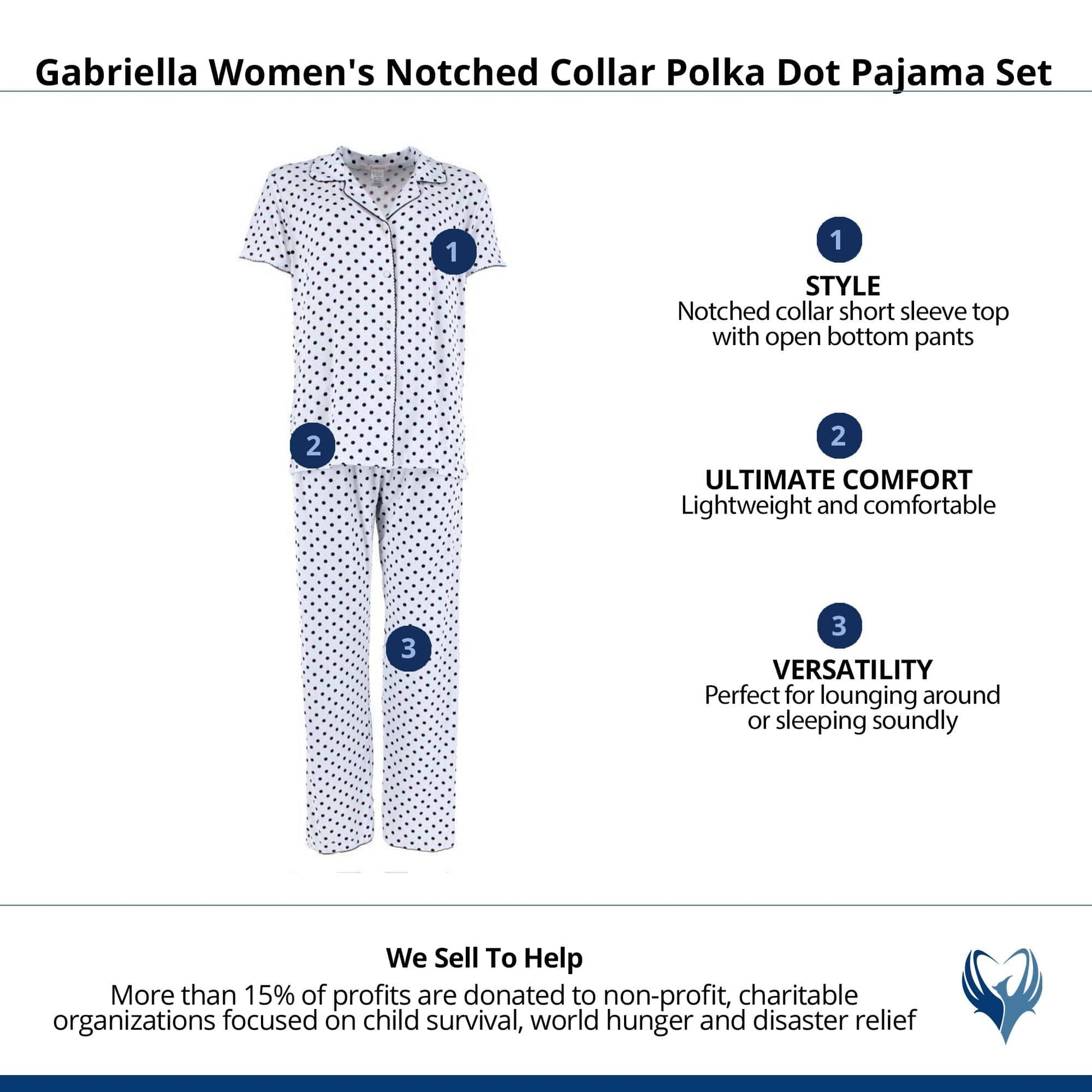 Gabriella Women's Notched Collar Polka Dot Pajama Set - White