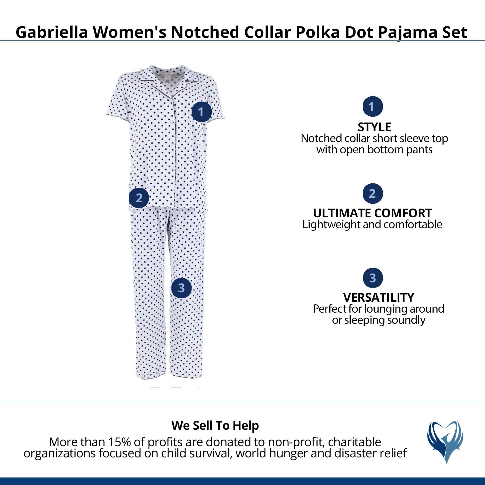 Gabriella Women's Notched Collar Polka Dot Pajama Set - White