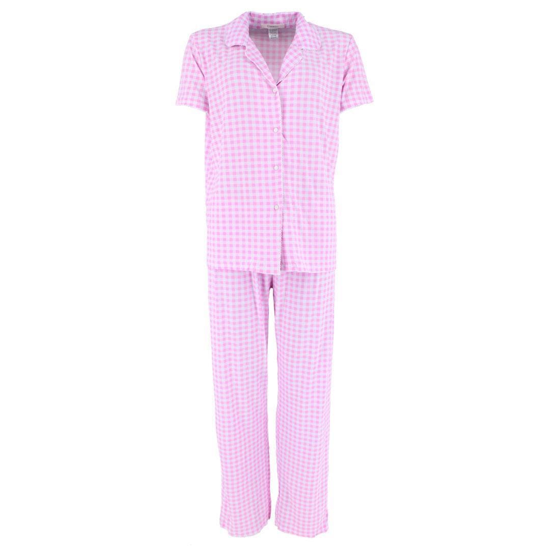CTM® Women's Gingham Notched Collar Pajama Set - Pink