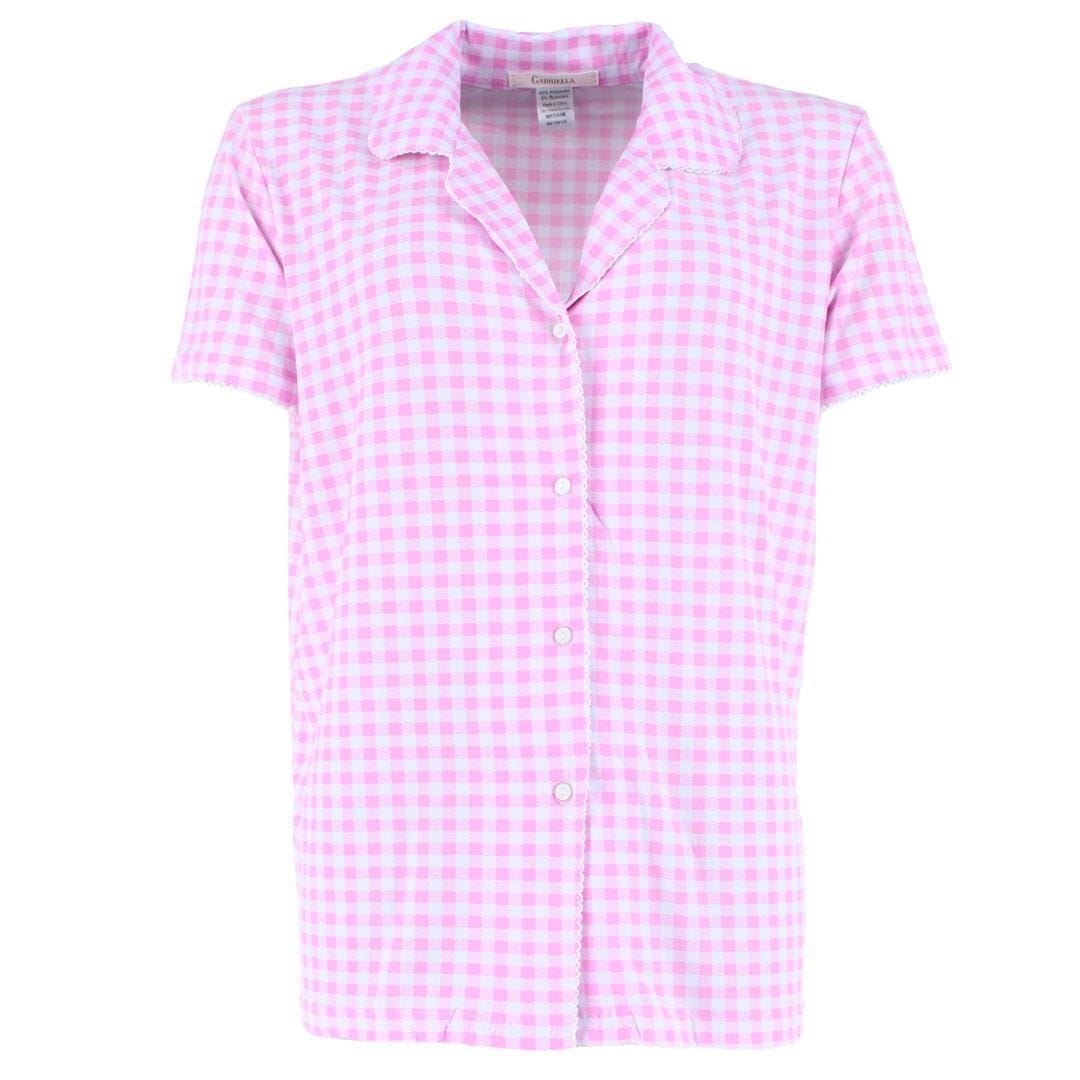 CTM® Women's Gingham Notched Collar Pajama Set - Pink