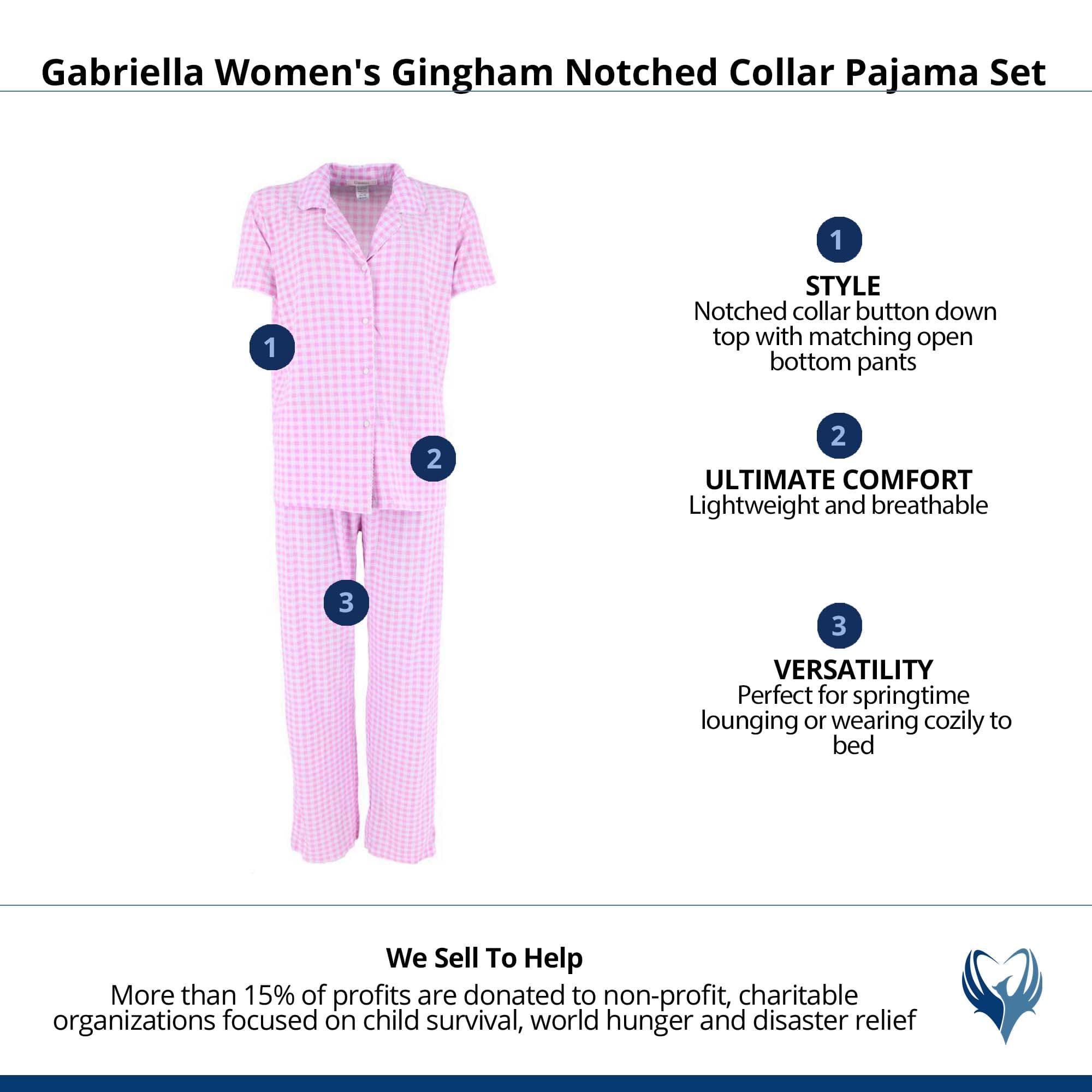 CTM® Women's Gingham Notched Collar Pajama Set - Pink