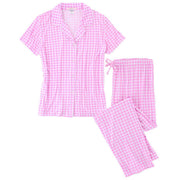 Women's Gingham Notched Collar Pajama Set