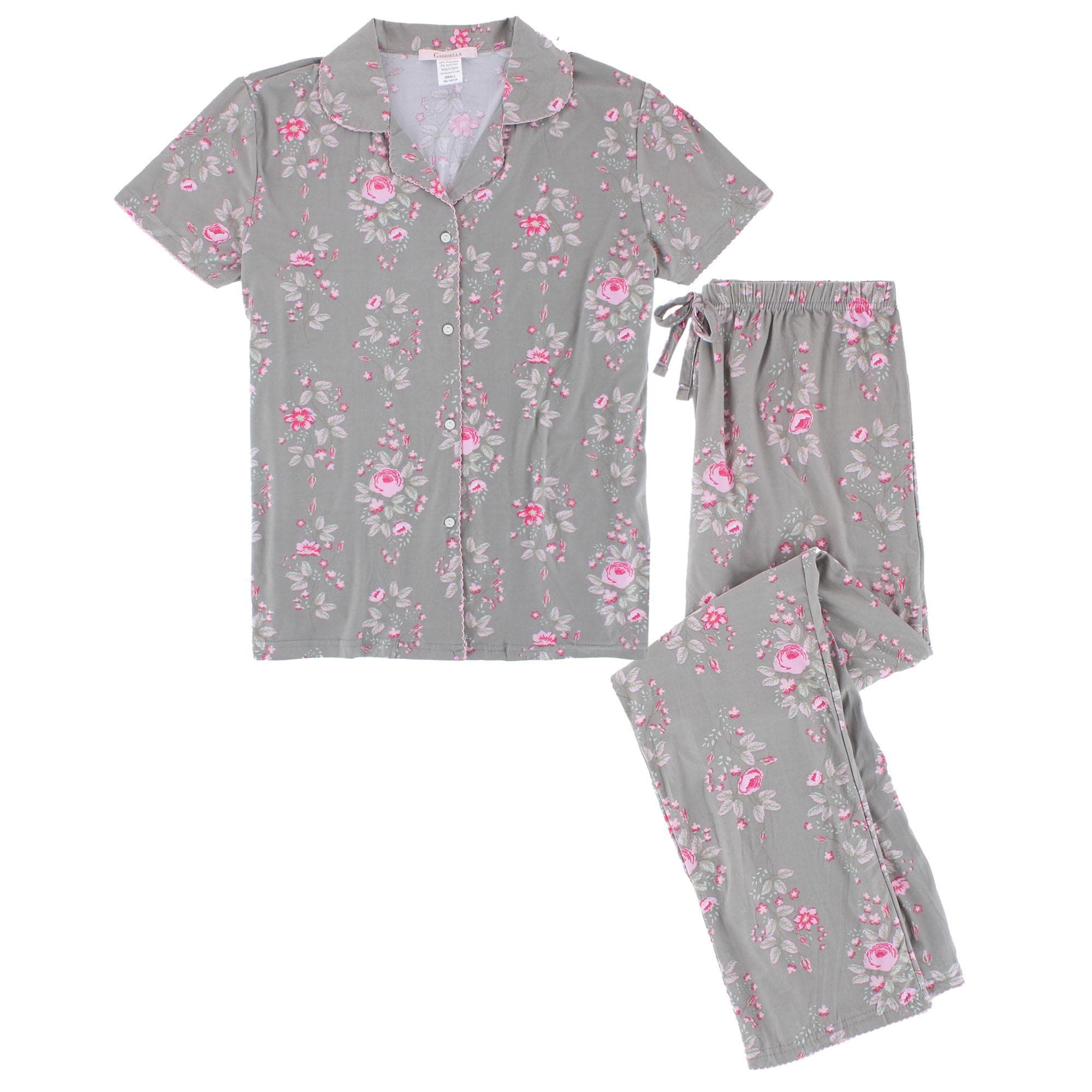 CTM® Women's Floral Notched Collar Picot Pajama Set