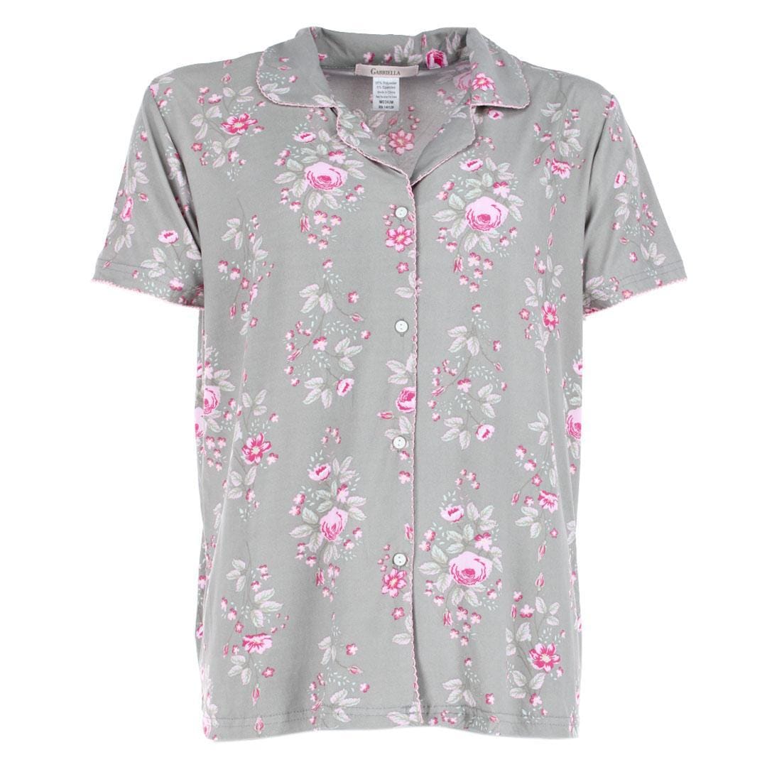 CTM® Women's Floral Notched Collar Picot Pajama Set - Gray