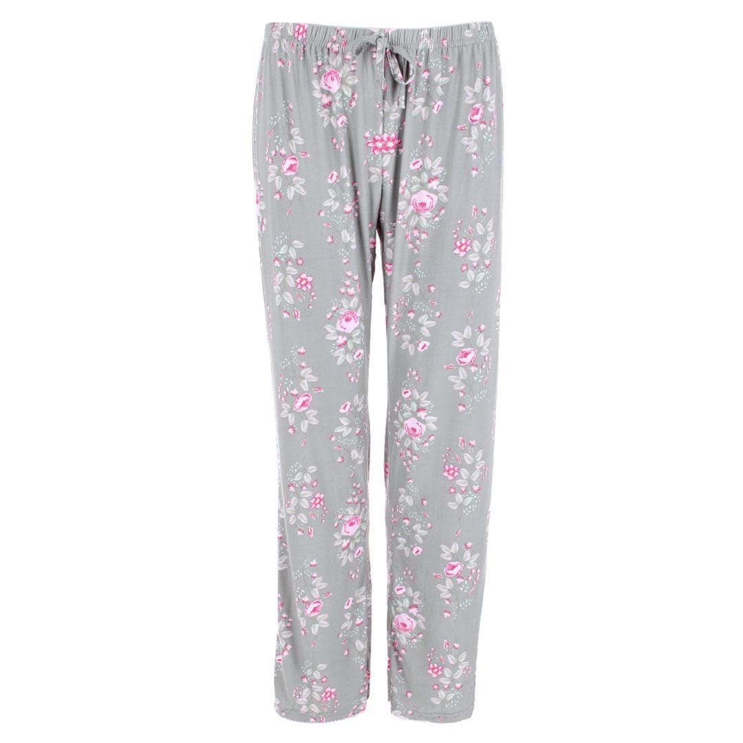 CTM® Women's Floral Notched Collar Picot Pajama Set - Gray