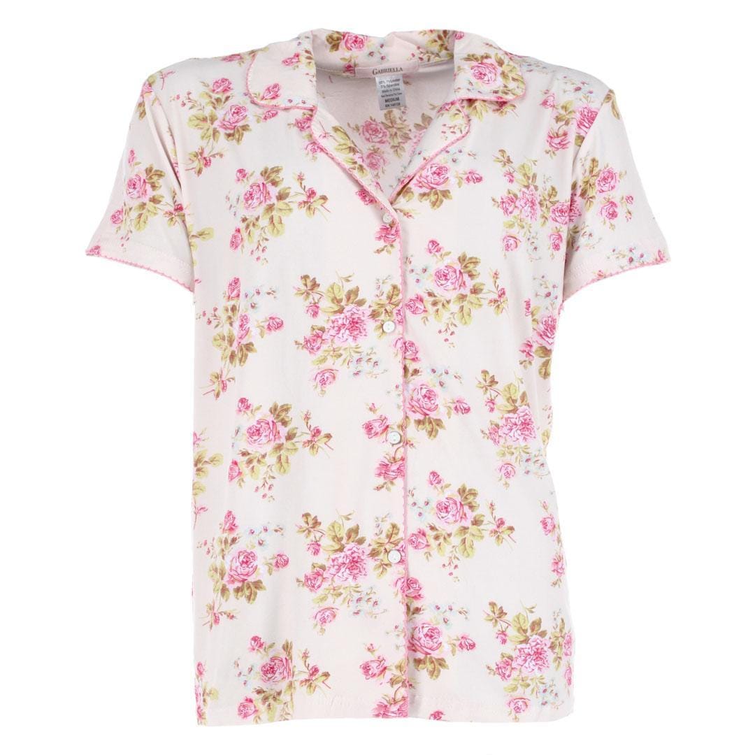 CTM® Women's Floral Notched Collar Picot Pajama Set - Pink
