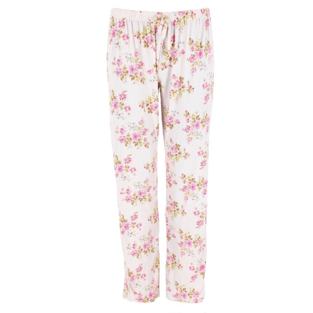 CTM® Women's Floral Notched Collar Picot Pajama Set - Pink