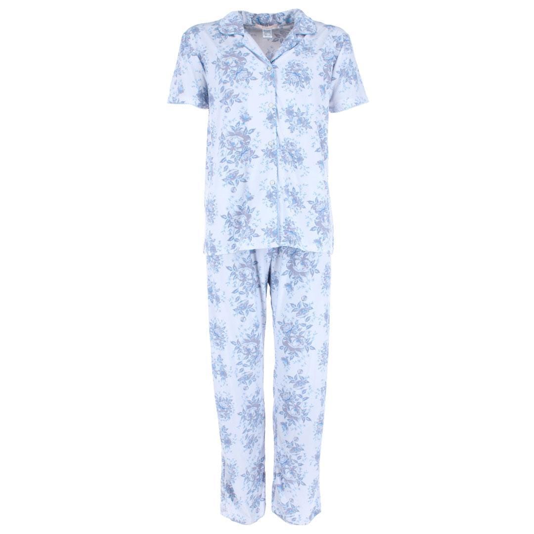 CTM® Women's Floral Notched Collar Picot Pajama Set - Purple