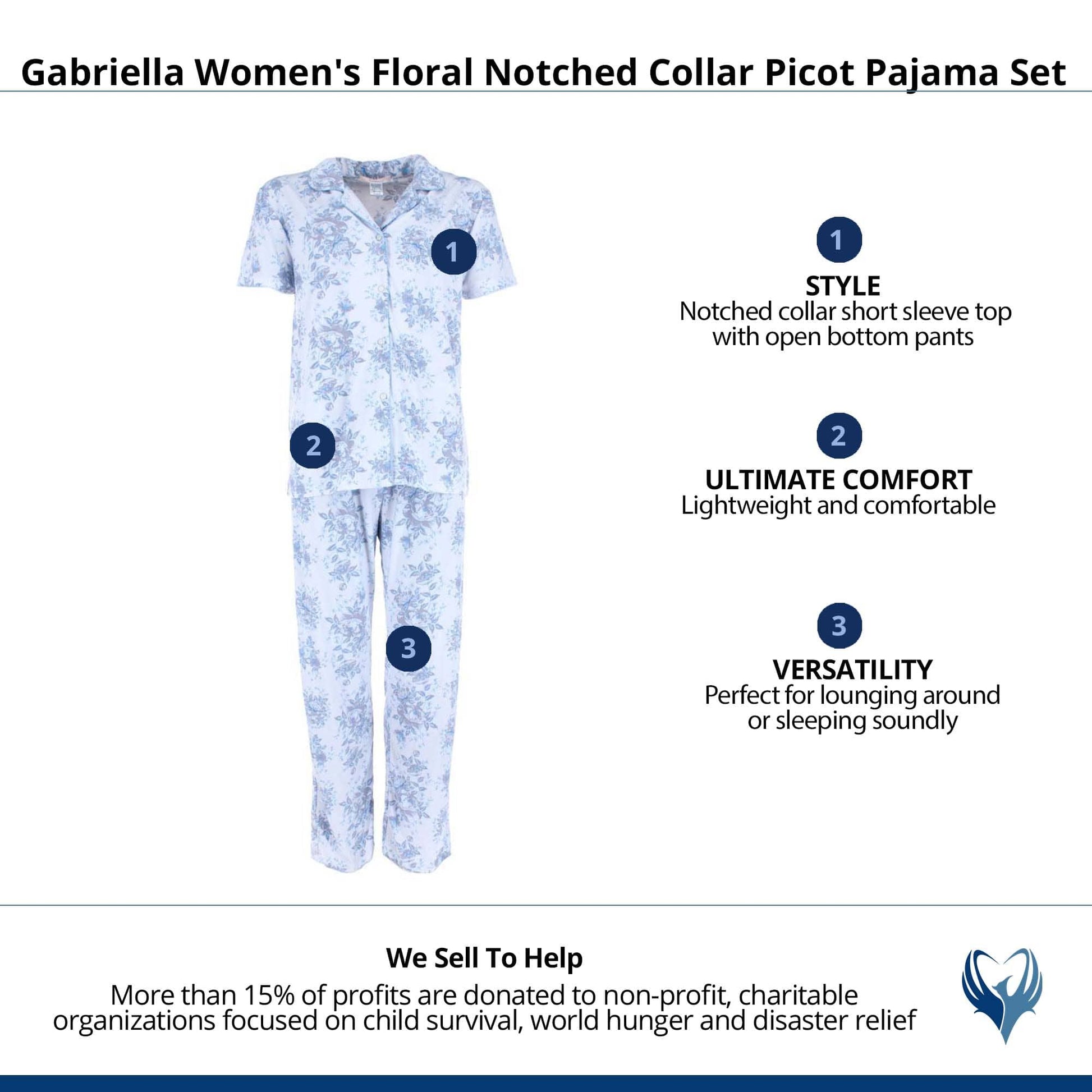 CTM® Women's Floral Notched Collar Picot Pajama Set - Purple
