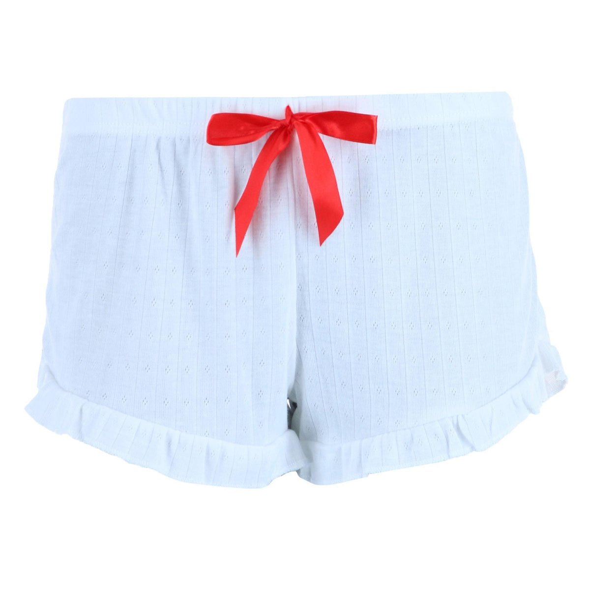 Overslept Women's Shorts Pointelle Cherries Notch Pajama Set - White