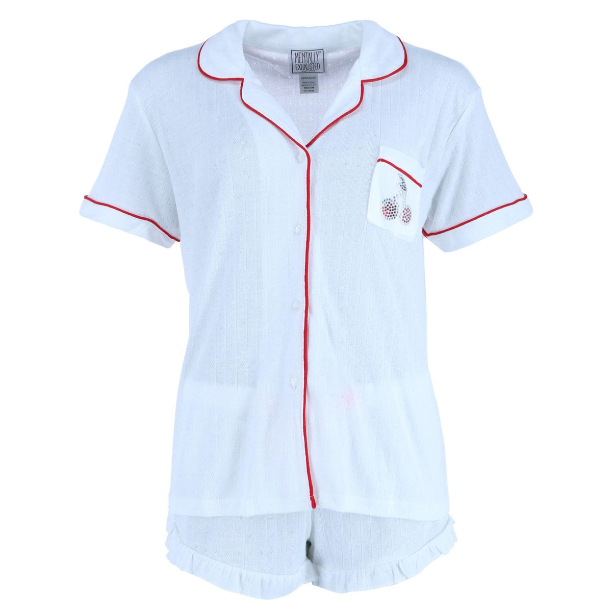 Overslept Women's Shorts Pointelle Cherries Notch Pajama Set - Women's Shorts Pointelle Cherries Notch Pajama Set