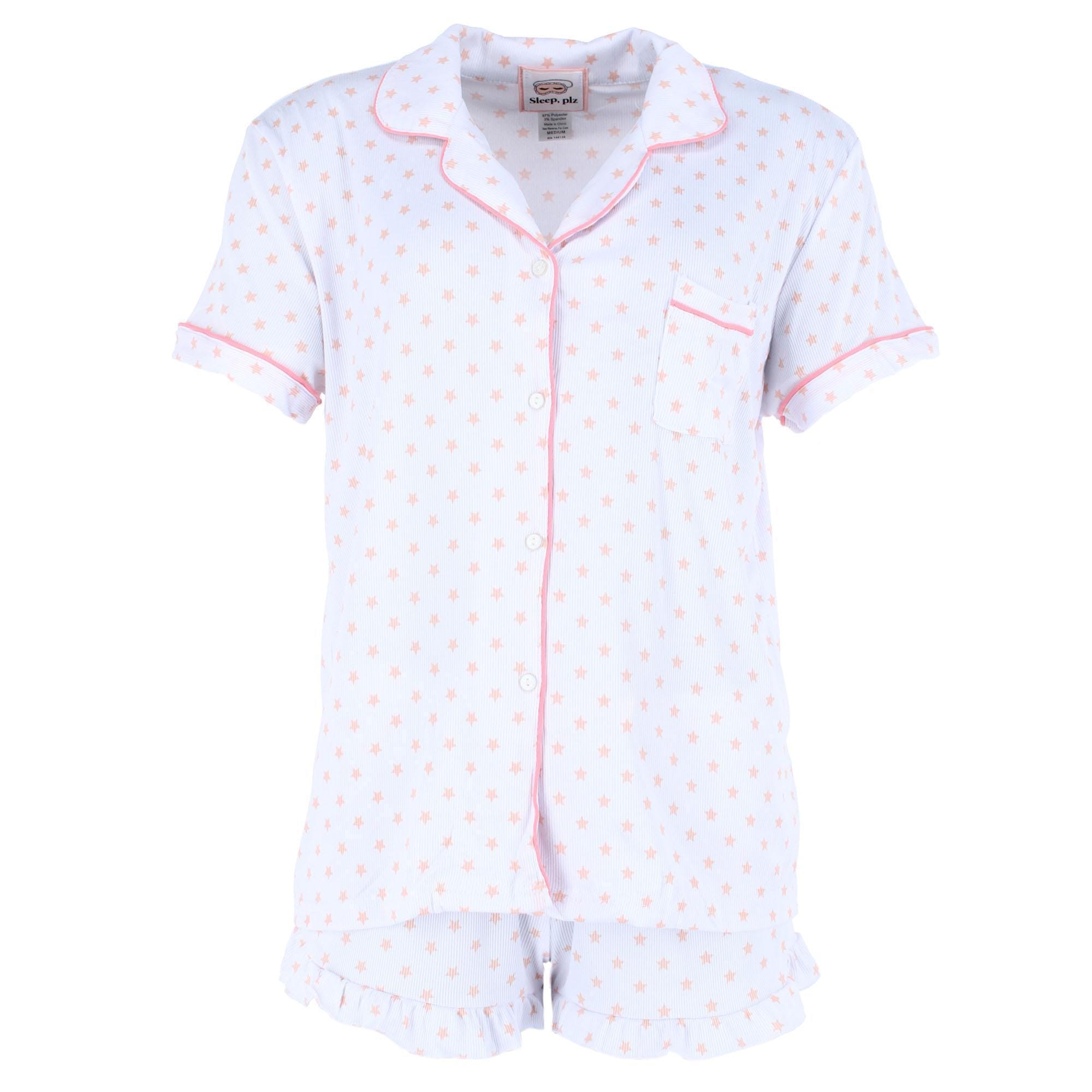 CTM® Women's Star Donut Short Sleeve Pajama Set by Sleep plz - White