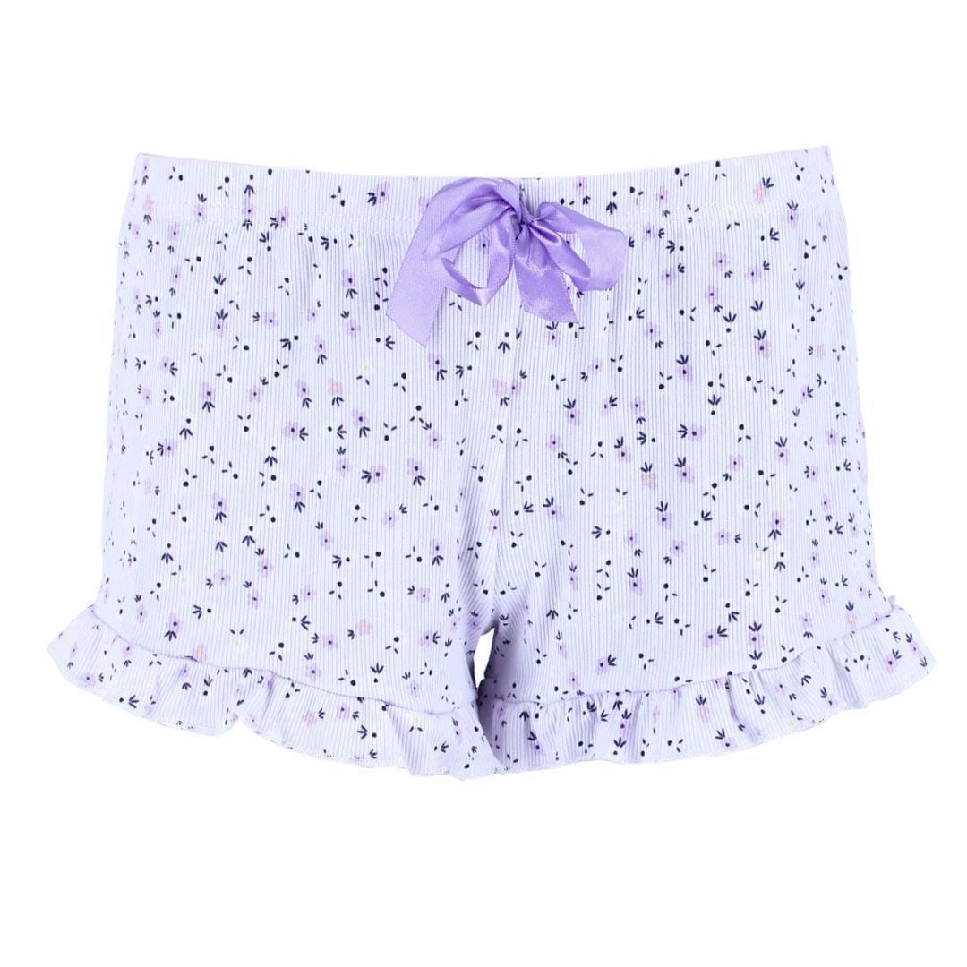 Sleep Junkie Women's Ditsy Floral Notch Collar Short Sleeve and Shorts Set - Purple