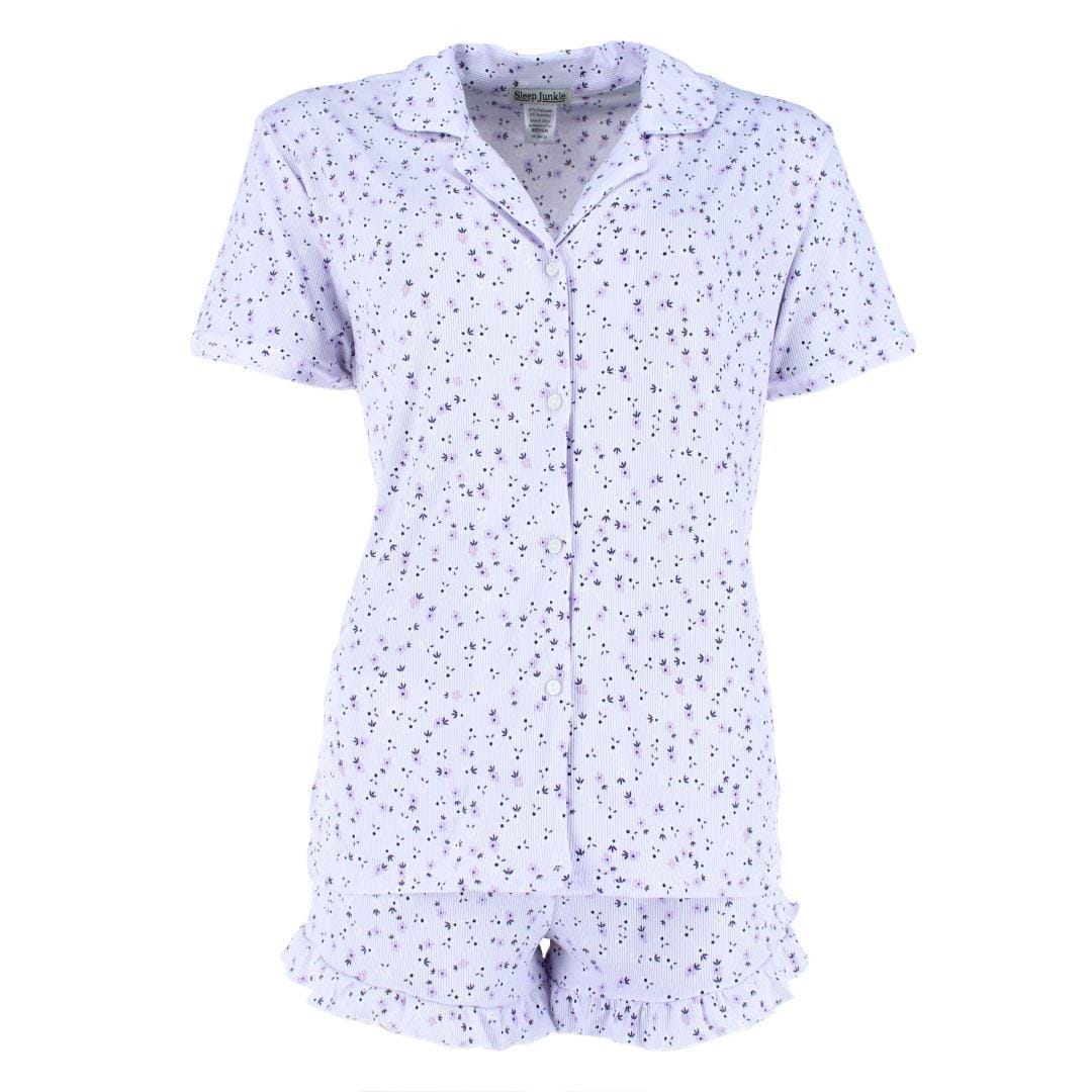 Sleep Junkie Women's Ditsy Floral Notch Collar Short Sleeve and Shorts Set - Women's Ditsy Floral Notch Collar Short Sleeve and Shorts Set
