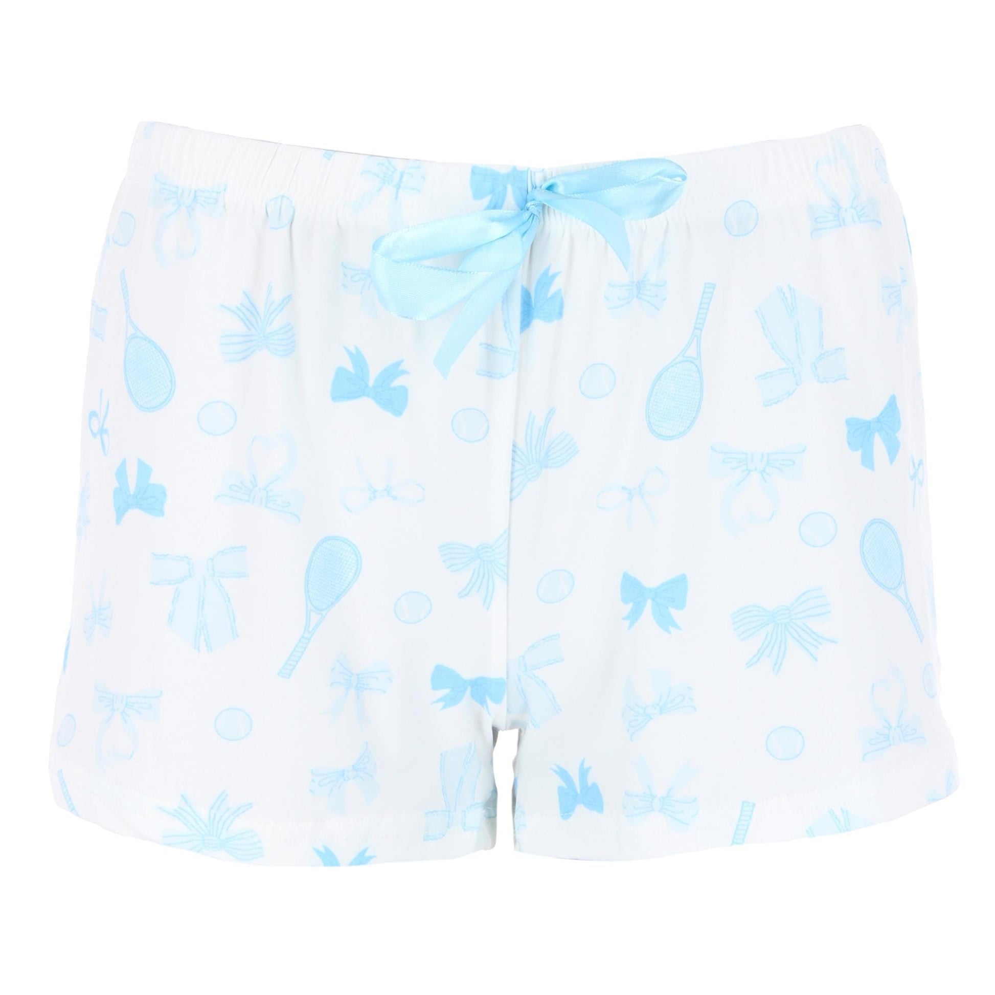 CTM® Women's Tennis and Bows Notched Collar Short Pajama Set - Blue