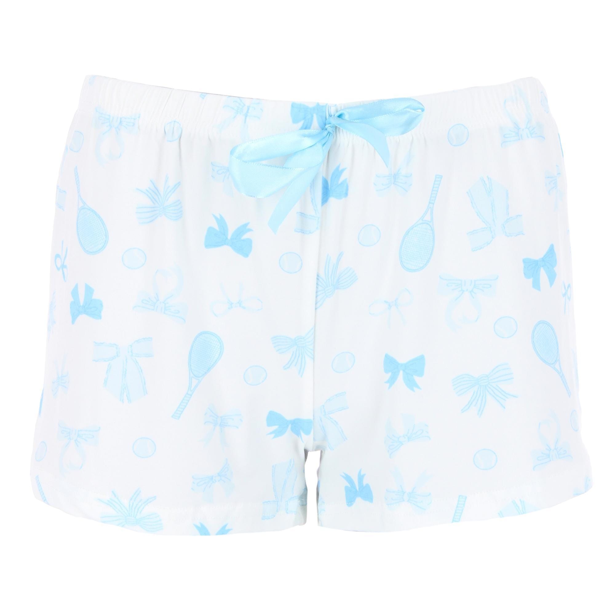 CTM® Women's Tennis and Bows Notched Collar Short Pajama Set - Blue