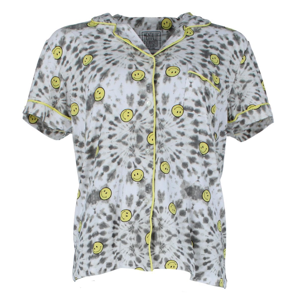 Mentally Exhausted Women's Smile Tie-Dye Collar Short Sleeve and Shorts Set - Multi