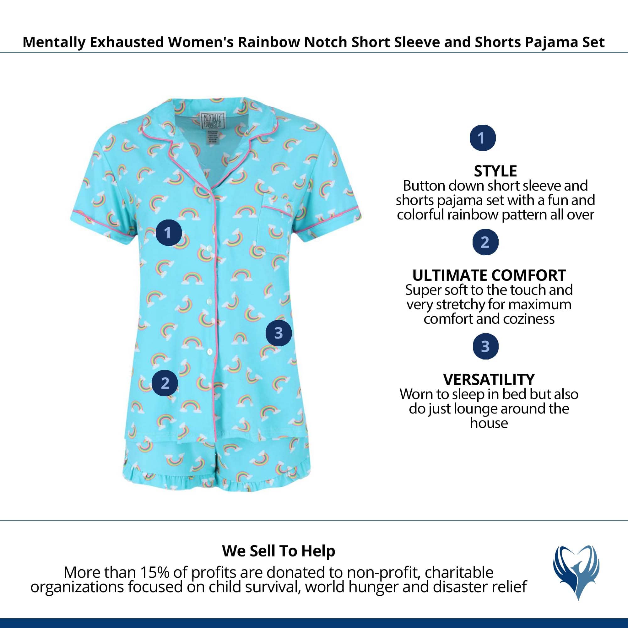 Mentally Exhausted Women's Rainbow Notch Short Sleeve and Shorts Pajama Set - Blue