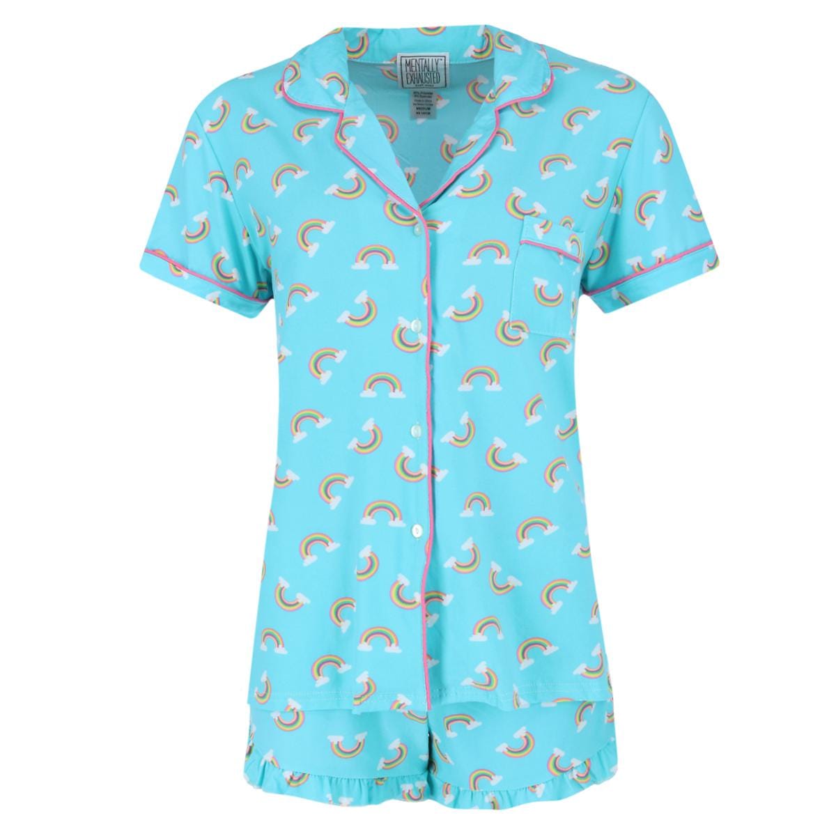 Mentally Exhausted Women's Rainbow Notch Short Sleeve and Shorts Pajama Set - Women's Rainbow Notch Short Sleeve and Shorts Pajama Set