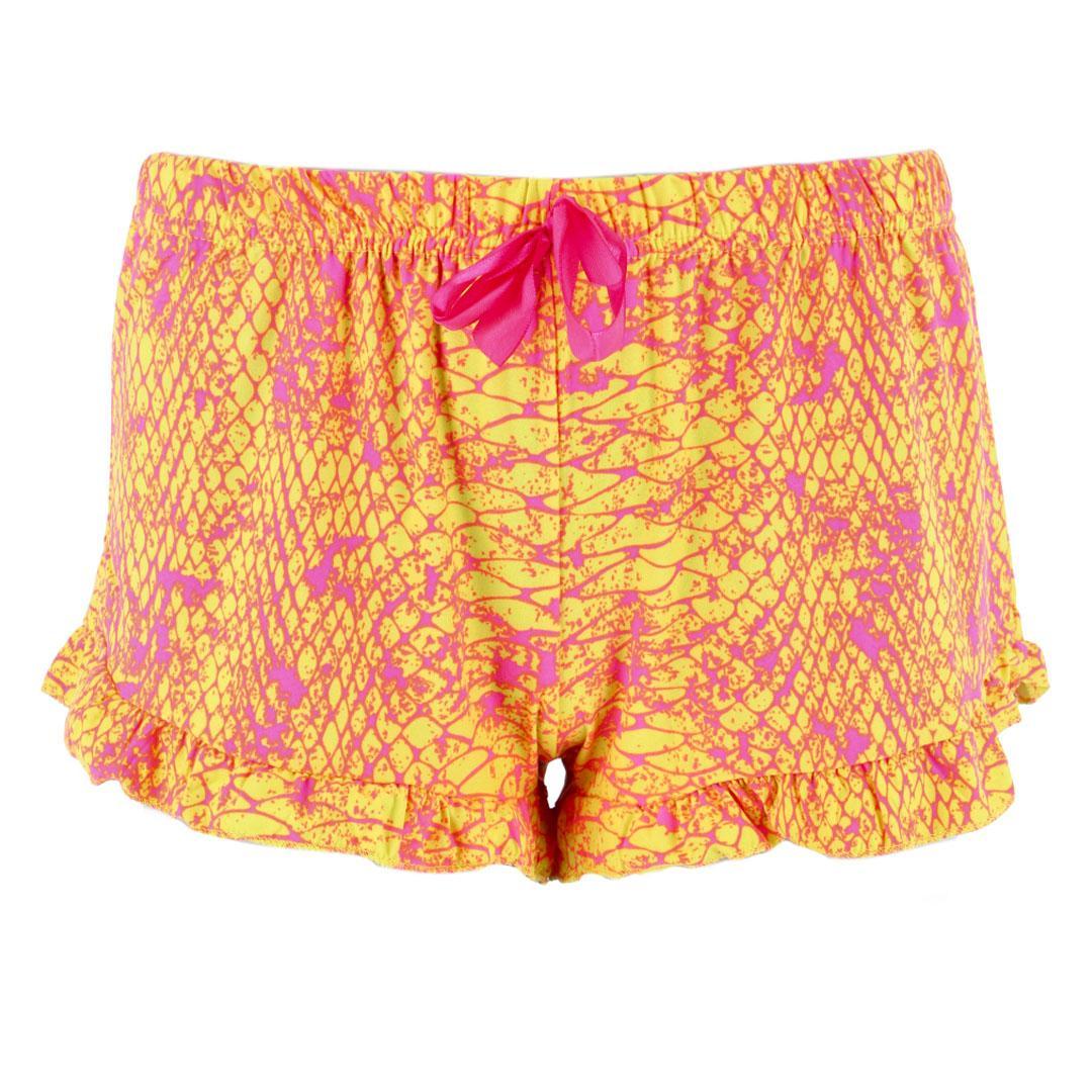 Mentally Exhausted Women's Snakeskin Print Short Pajama Set - Yellow