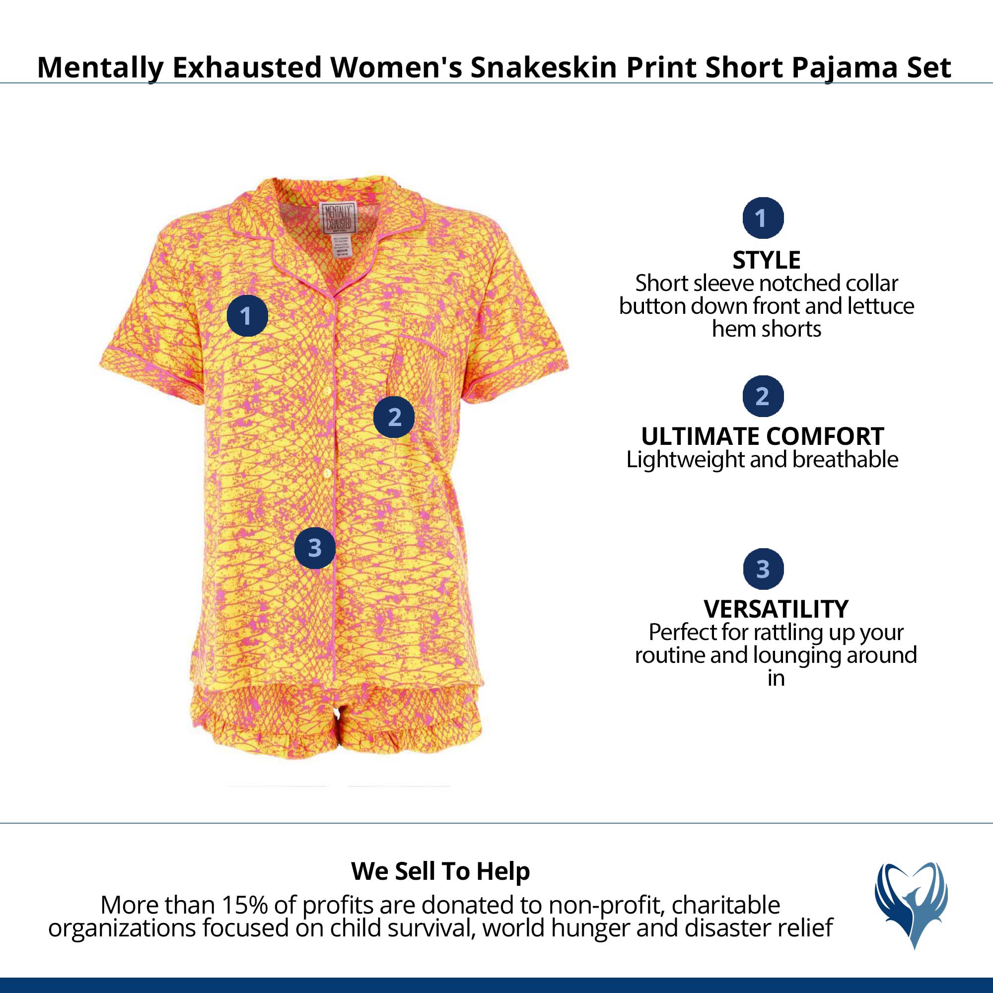Mentally Exhausted Women's Snakeskin Print Short Pajama Set - Yellow