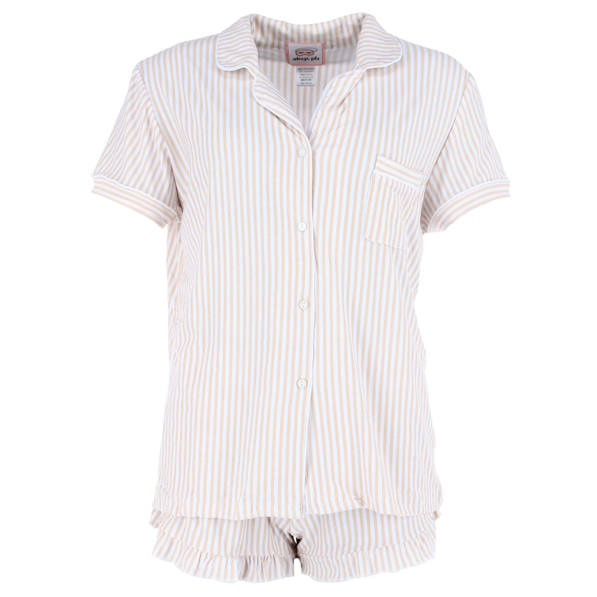 CTM® Womens I Love Breakfast Short Sleeve Pajama Set by Not A Morning Person - Beige
