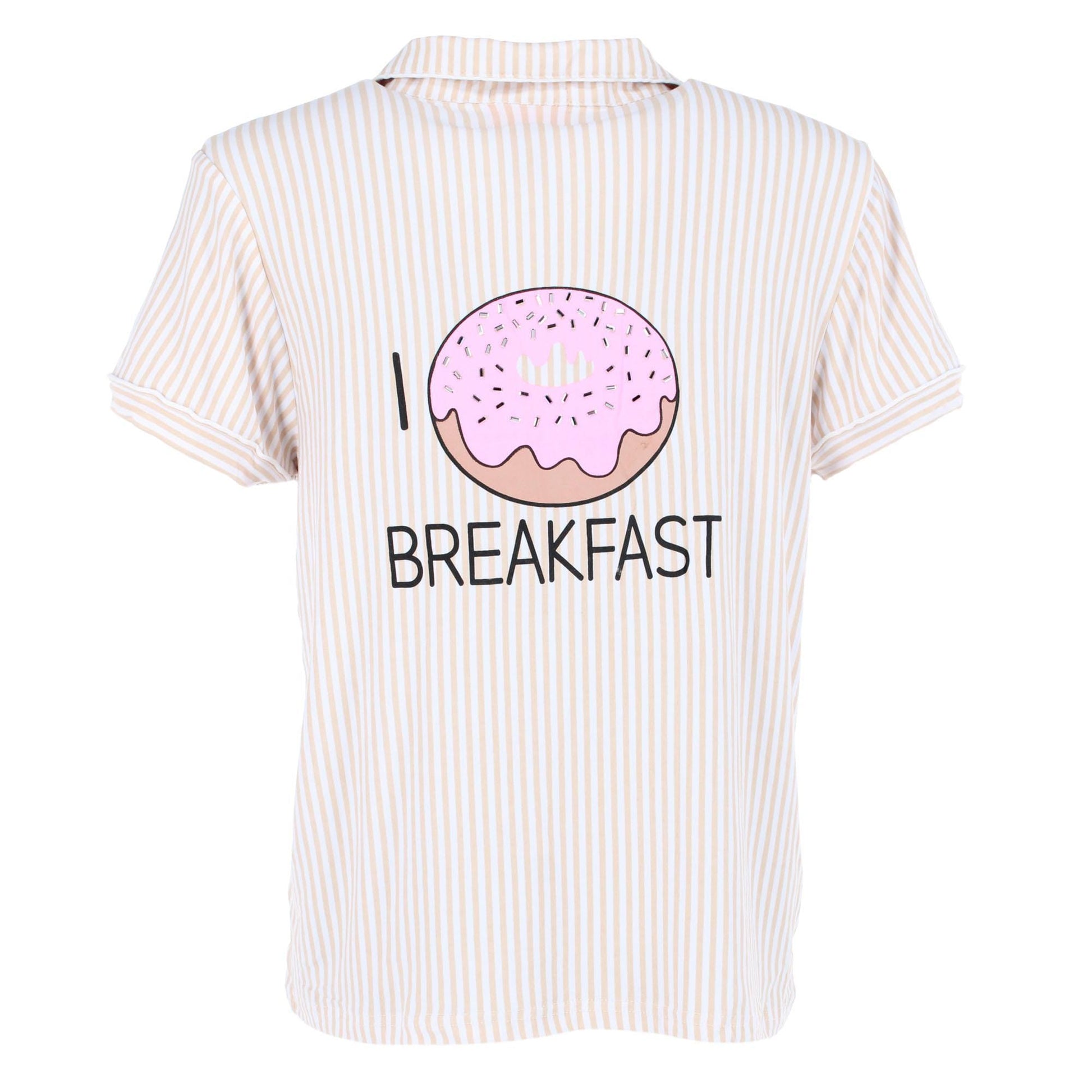 CTM® Womens I Love Breakfast Short Sleeve Pajama Set by Not A Morning Person - Beige