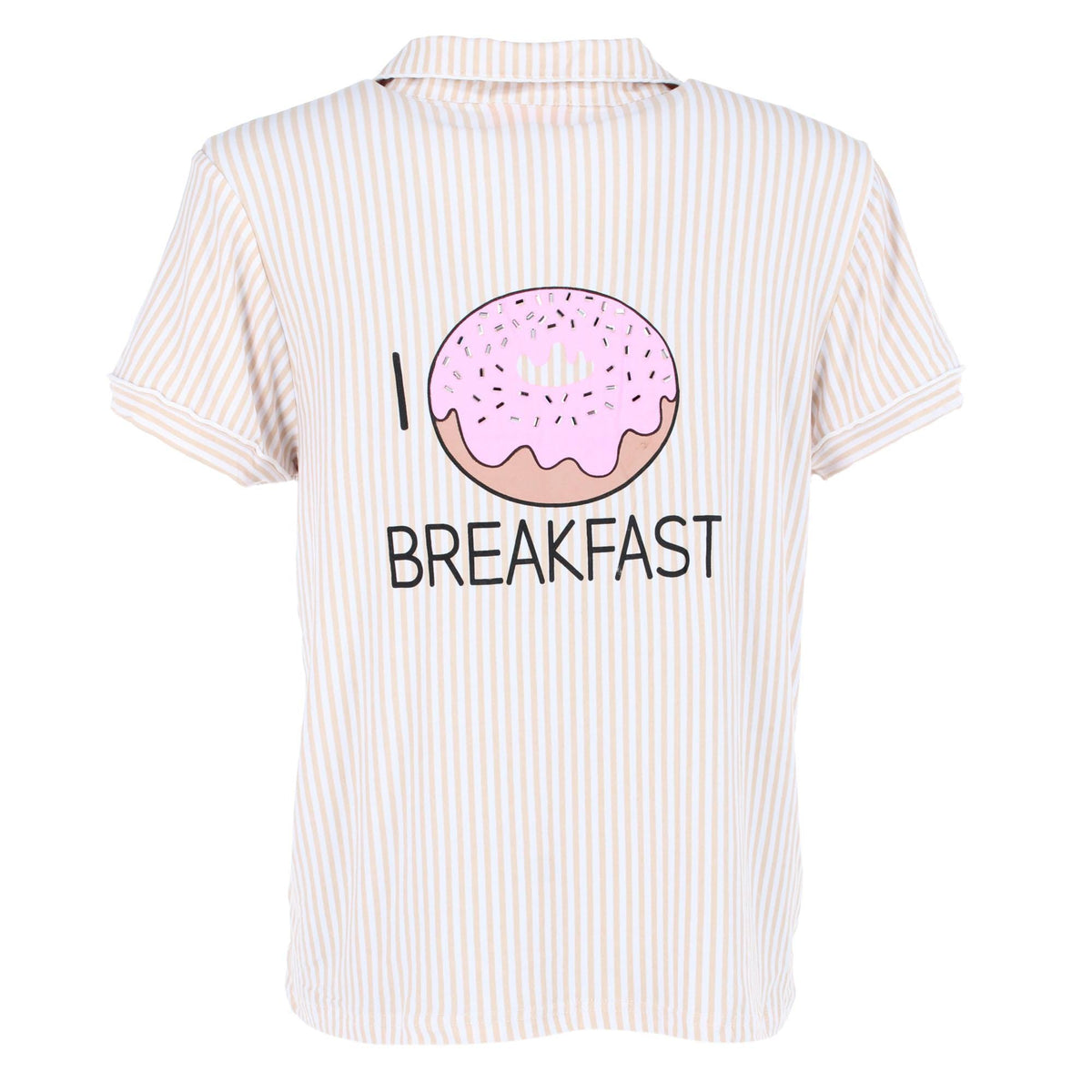CTM® Womens I Love Breakfast Short Sleeve Pajama Set by Not A Morning Person - Beige