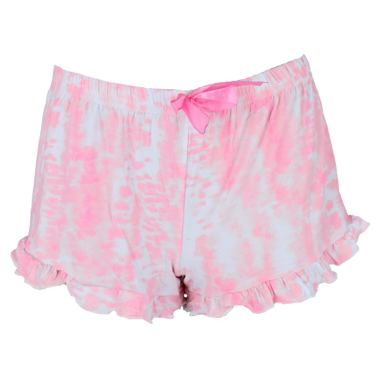 Not a Morning Person Women's Pink Ribbon Tie-Dye Short Sleeve and Short Set - Light Pink