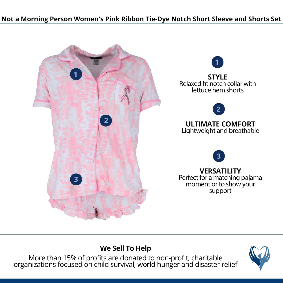 Not a Morning Person Women's Pink Ribbon Tie-Dye Short Sleeve and Short Set - Light Pink
