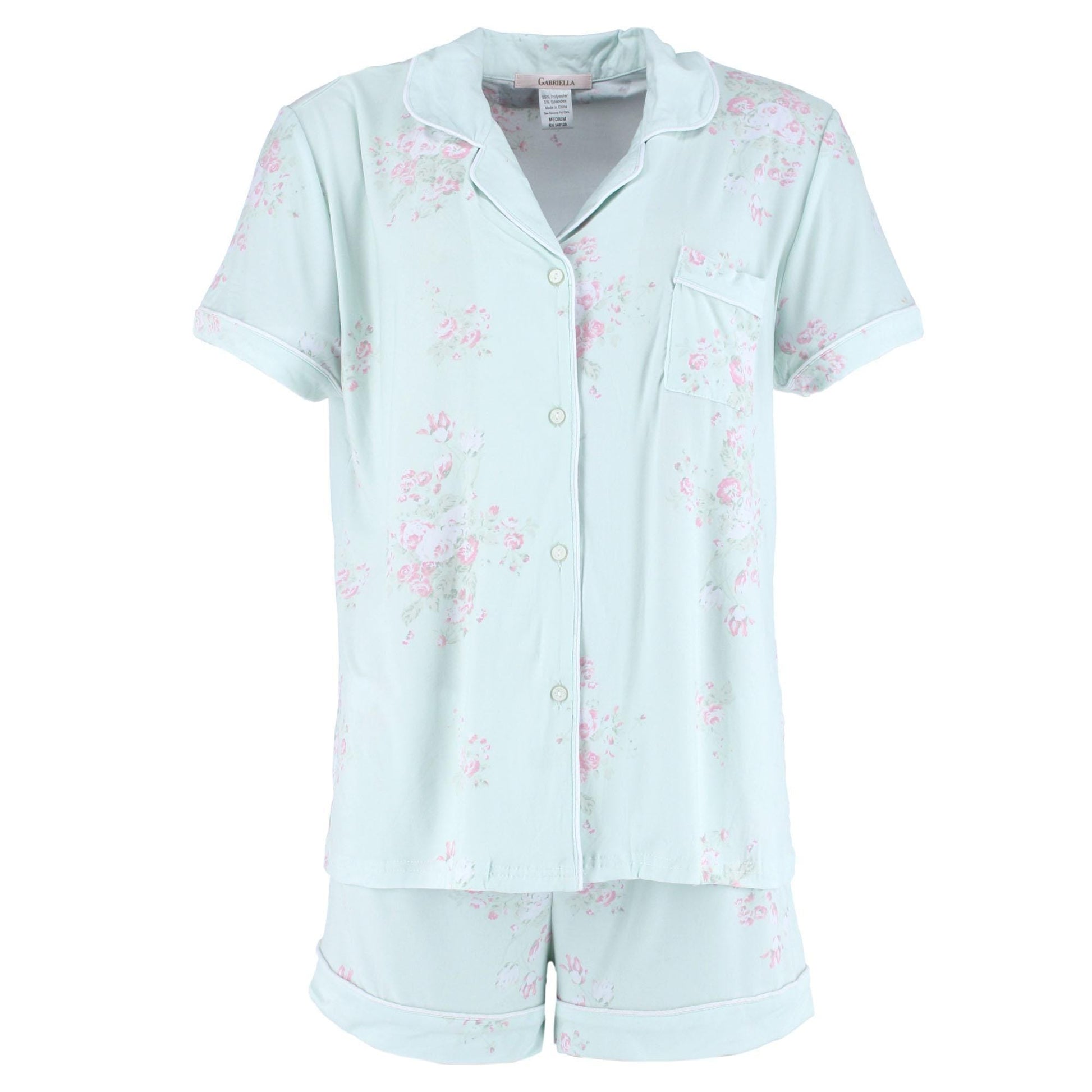 CTM® Women's Floral Notched Collar Short Pajama Set - Mint