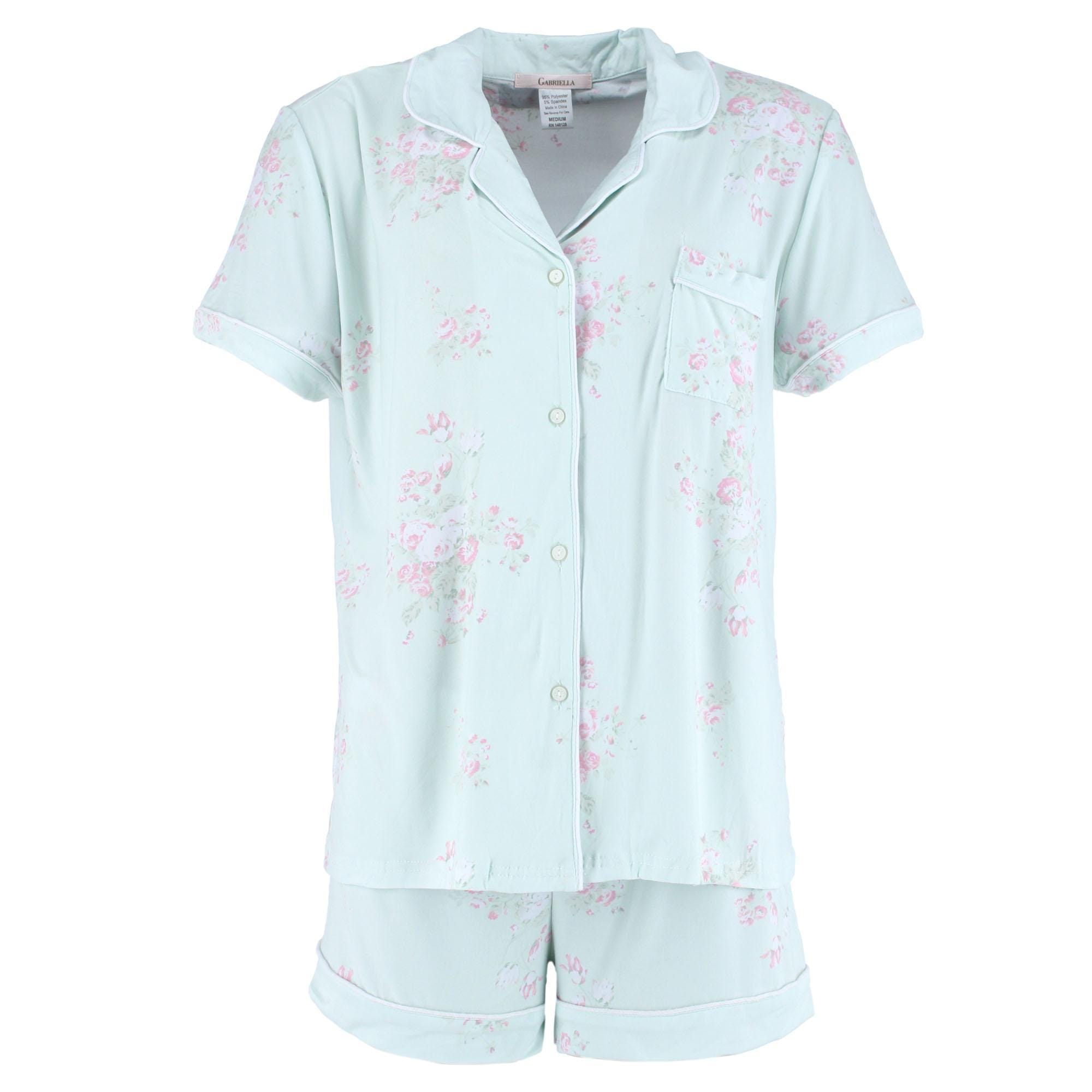 CTM® Women's Floral Notched Collar Short Pajama Set - Mint