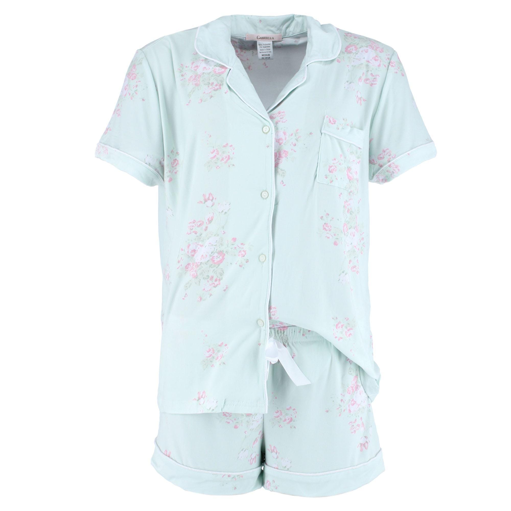 CTM® Women's Floral Notched Collar Short Pajama Set - Mint