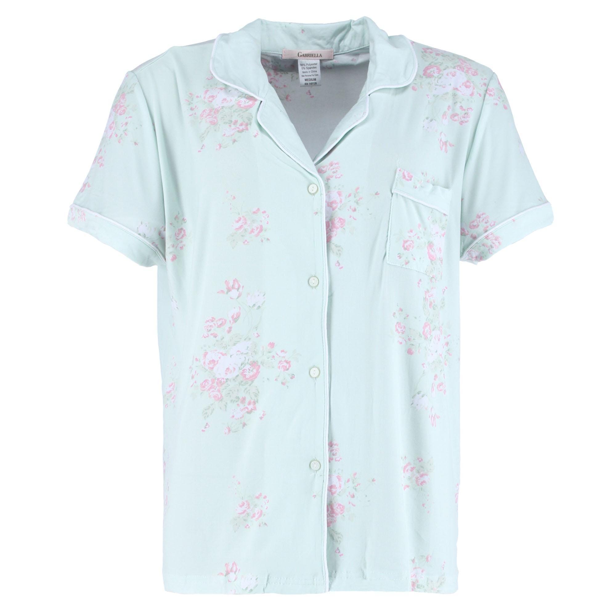 CTM® Women's Floral Notched Collar Short Pajama Set - Mint