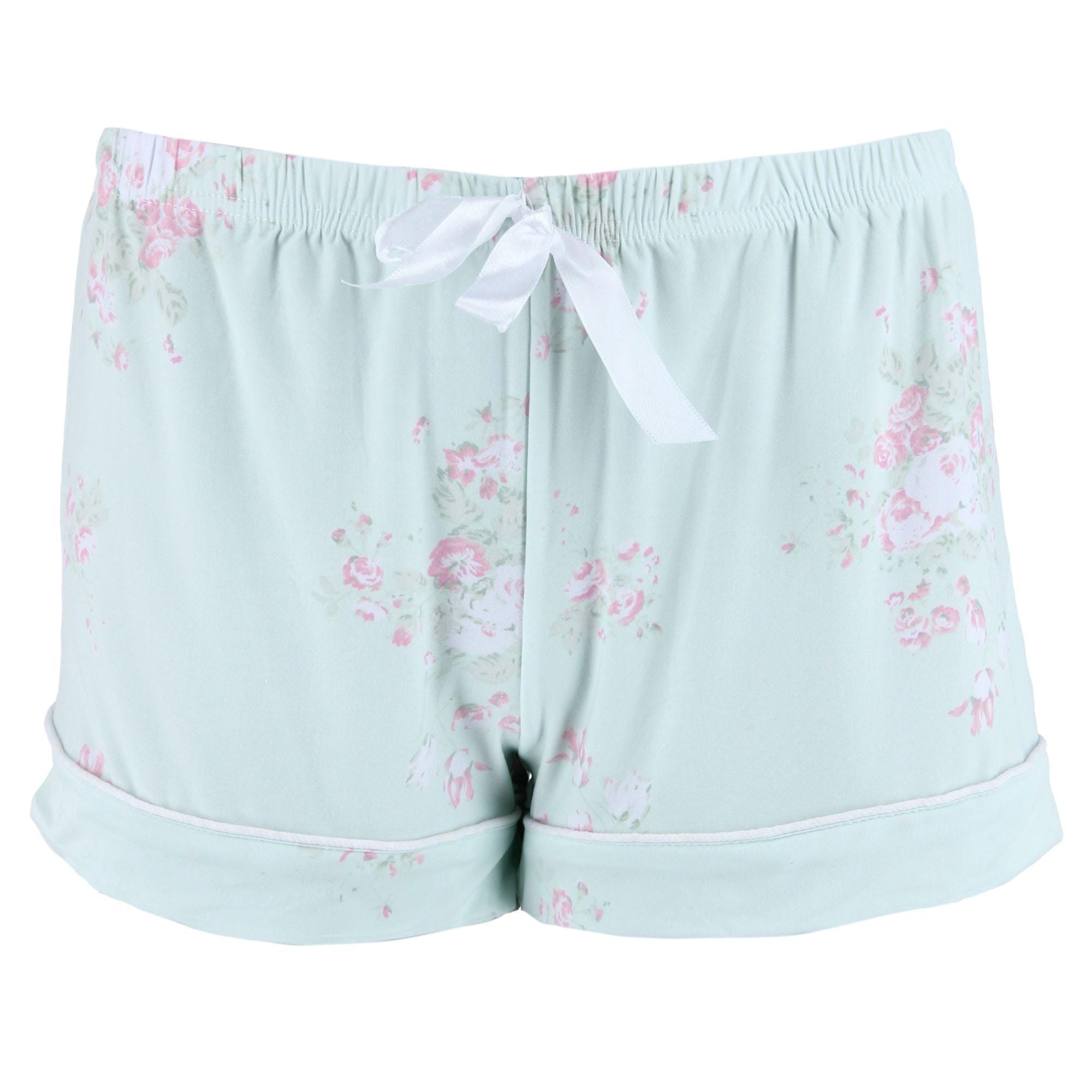 CTM® Women's Floral Notched Collar Short Pajama Set - Mint